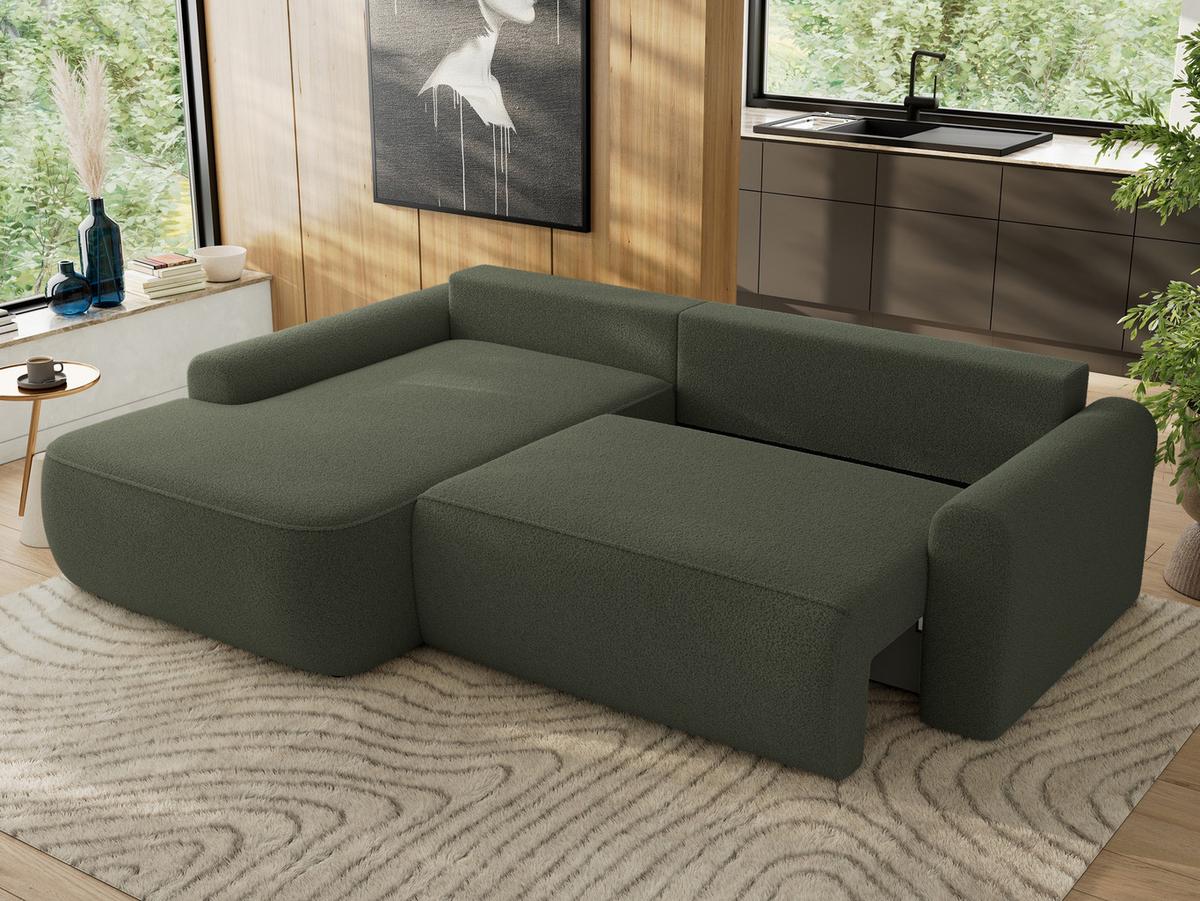 ECKSCHLAFSOFA CUBO L Dunkelgrün Boucle - links - Dunkelgrün/Schwarz, Kunststoff/Textil (273/187cm) - MKS