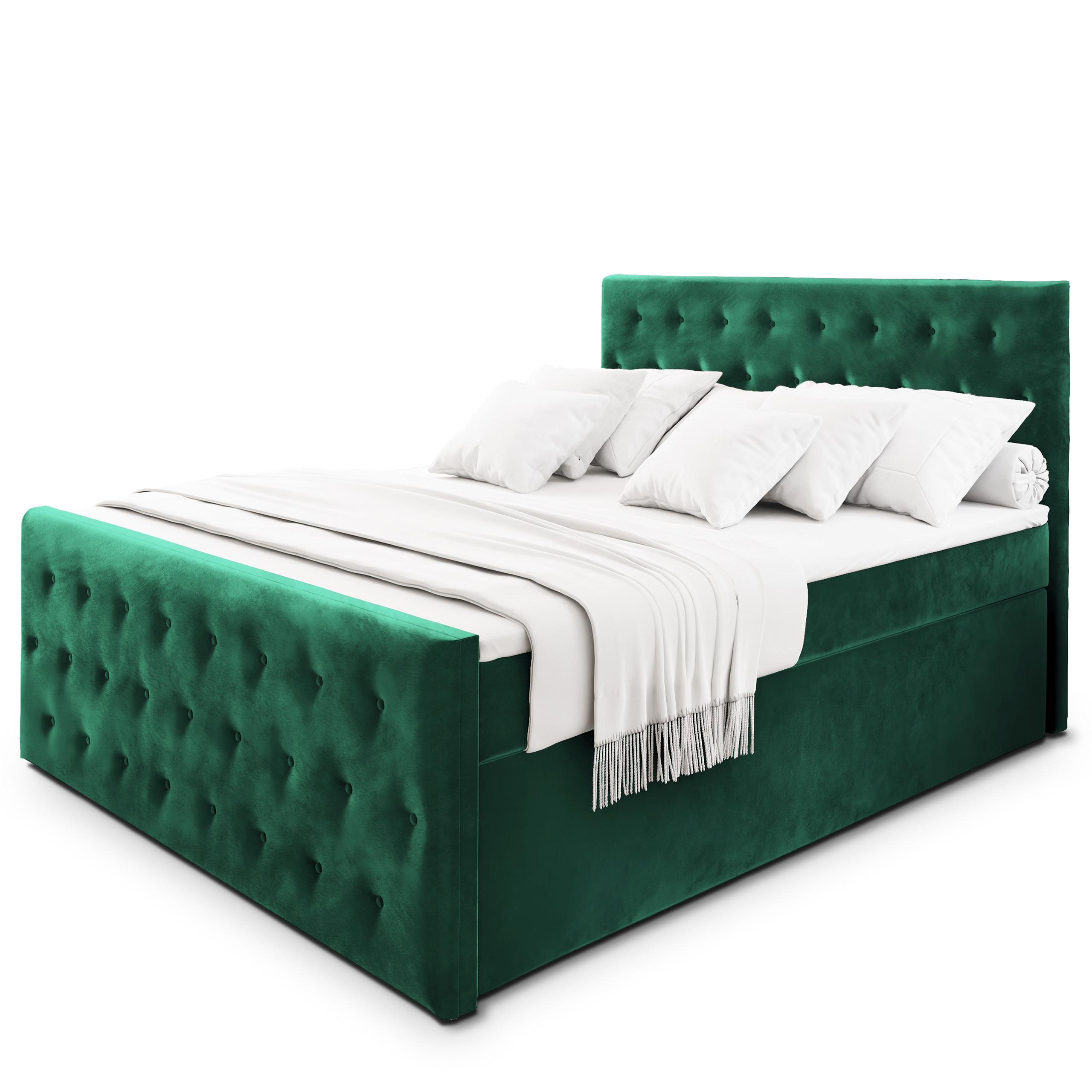 BOXBETT FONDI 140x200 cm mit Matratze und Topper - Grün - Grün, Holz (140/200cm) - MASSENO