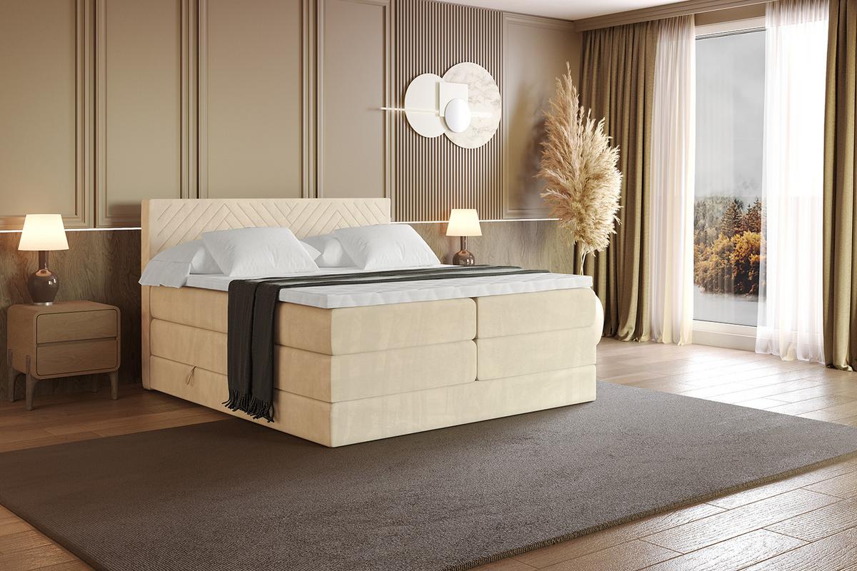 BOXSPRINGBETT mit Matratze H3|H4 und Lattenrost - VEXA KING-120x200 - Beige Monolith - Beige, Holzwerkstoff (120/200cm) - ALTDECOR