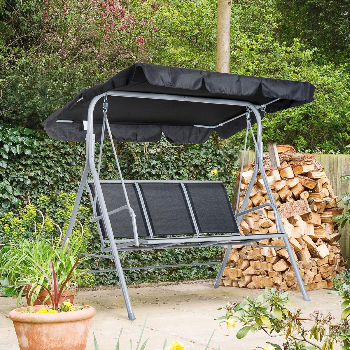 HOLLYWOODSCHAUKEL, mit Dach, Metall, Schwarz+Silber, 171 x 108 x 154 cm - Schwarz, Metall (108/154/171cm) - Outsunny