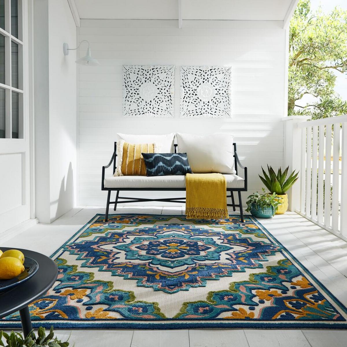 OUTDOORTEPPICH Waschbar MARDEN, floral, Blau, 200 x 290 cm - Blau, Textil (200/290cm) - KADIMA DESIGN