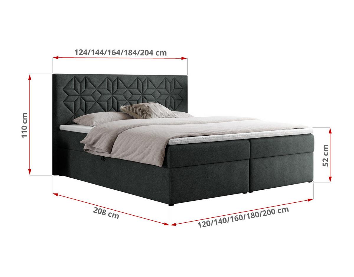 BOXBETT LEILA 120/200 Dunkelgrau Struktur - H4 - Dunkelgrau, Holz/Textil (120/200cm) - MKS