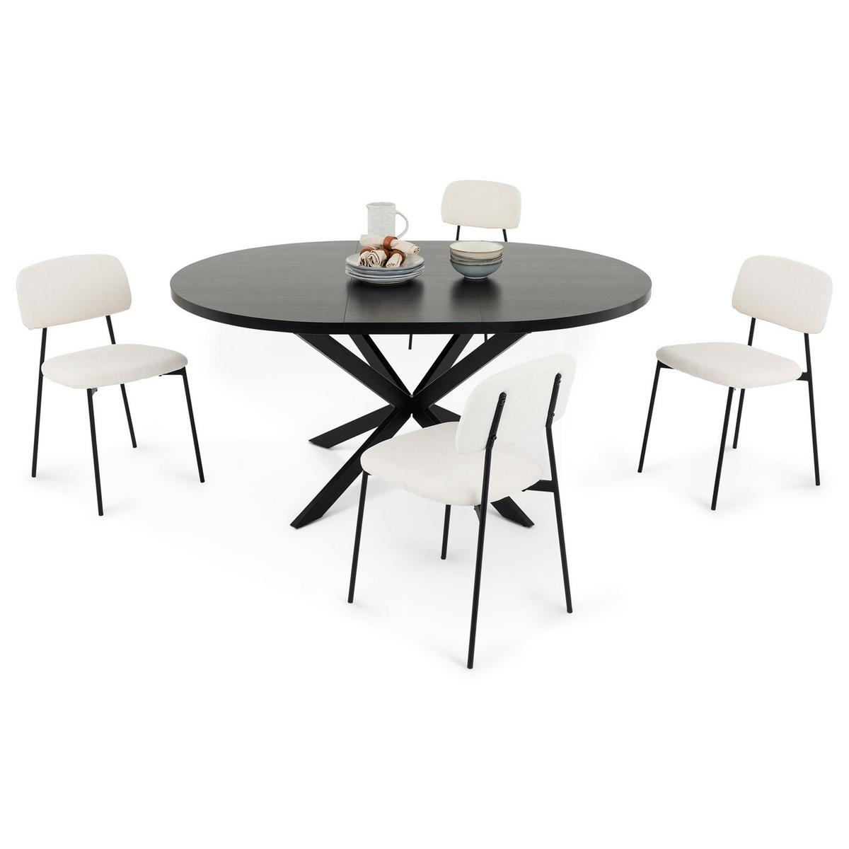 ESSGRUPPE TOLEDO 5er Set schwarz - Schwarz, Holzwerkstoff/Metall (120/75/120cm) - IDIMEX