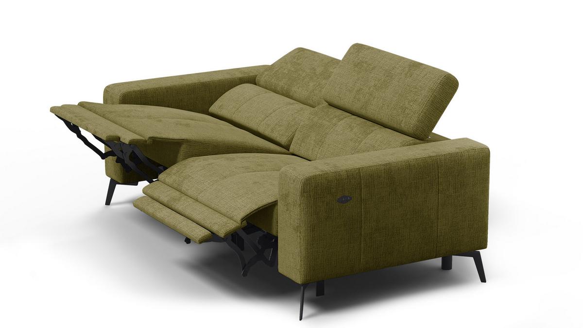 RELAXSOFA MORELLO 3-Sitzer, olive, 2 x Relax Zero Gravity - Olivgrün, Holz/Textil (206/82/103cm) - Wozimo