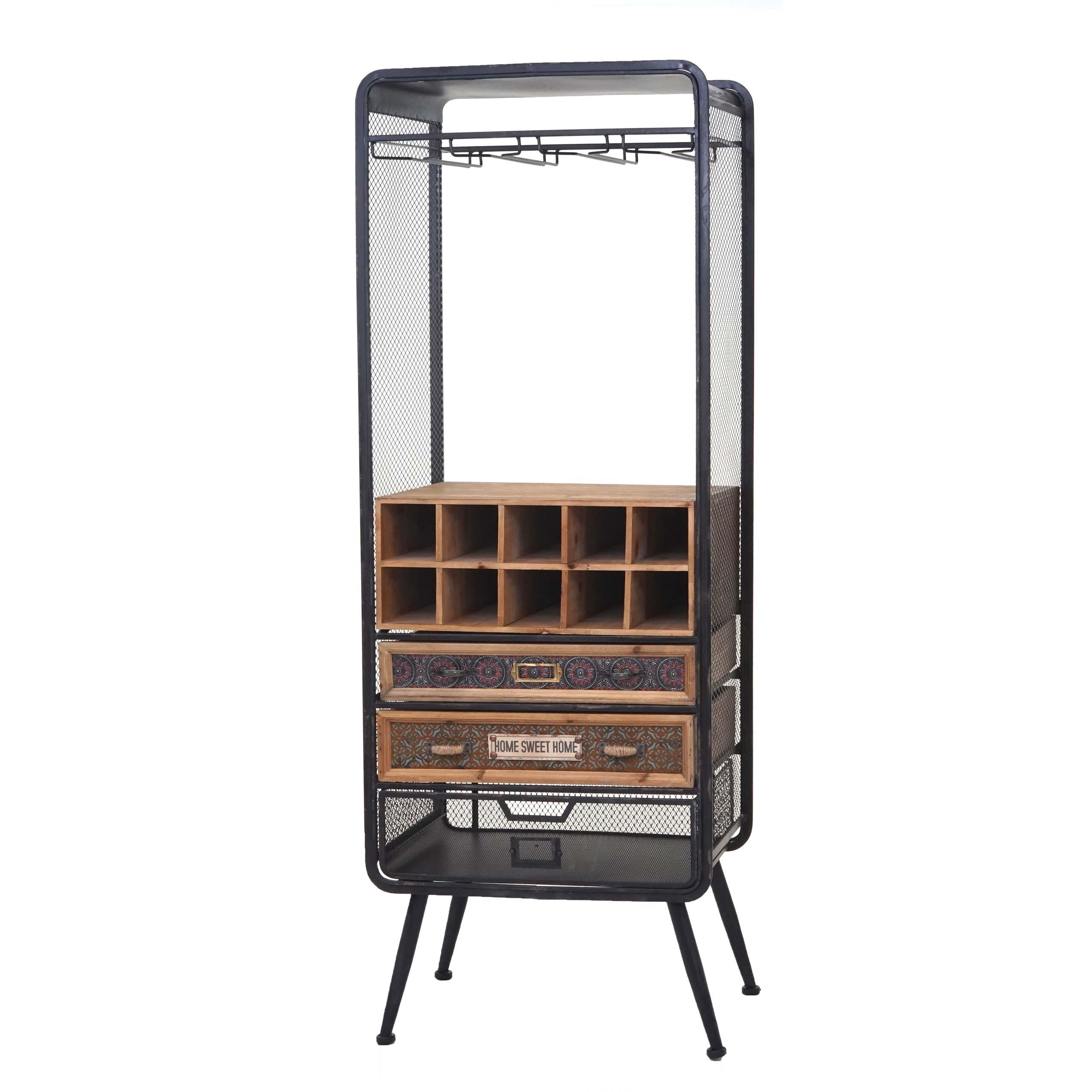 WEINREGAL Schwarz, Braun - Schwarz/Braun, Holz (57/157/38cm) - MCW