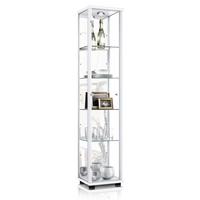 GLASVITRINE 33/37/176 cm mit Spiegel, LED & 4 höhenverstellbaren Glasböden - Transparent/Silberfarben, Glas/Holzwerkstoff (37/176/33cm) - K-Möbel