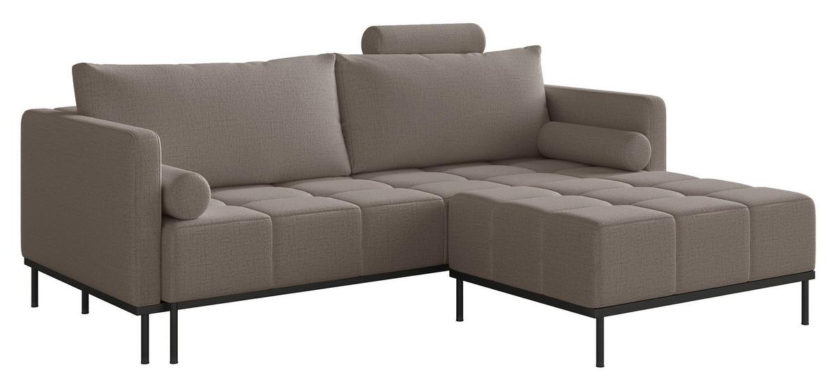 SCHLAFSOFA Skilia mit Schlaffunktion, 3-Sitzer 224 cm - Graubraun/Schwarz, Textil/Metall (224/85/102cm) - Selsey