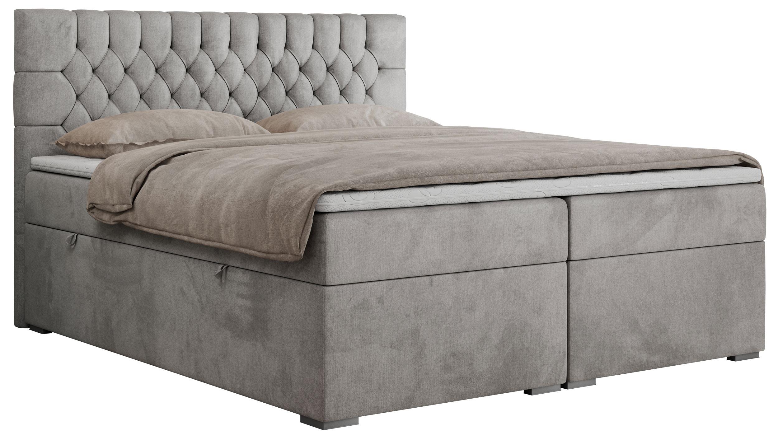 BOXBETT PERA 160/200 Hellgrau Velvet - H4 - Hellgrau, Holz/Textil (160/200cm) - MKS
