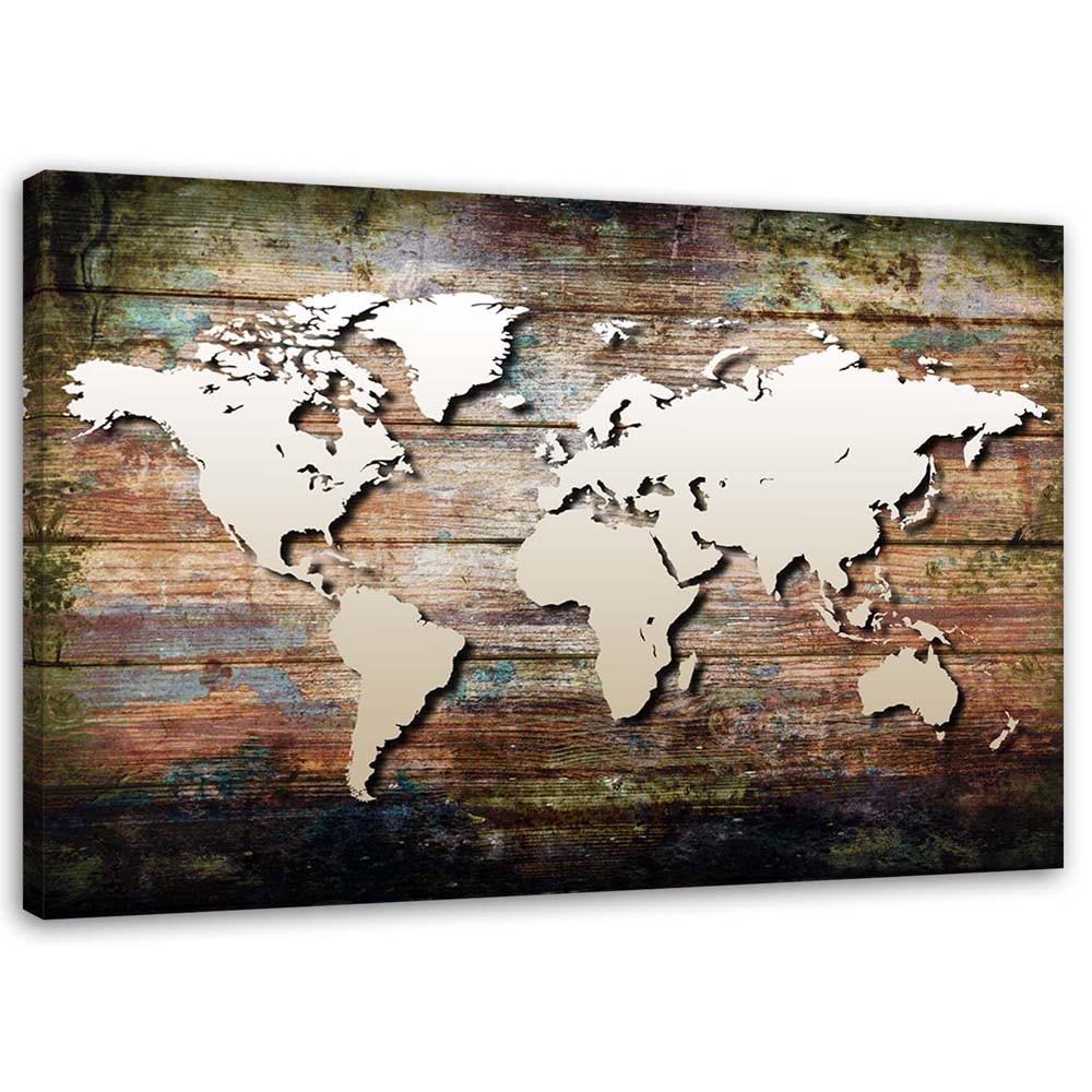 WANDBILD Weltkarte auf alten Tafeln 90x60cm - Braun, Textil (90/60cm) - Feeby