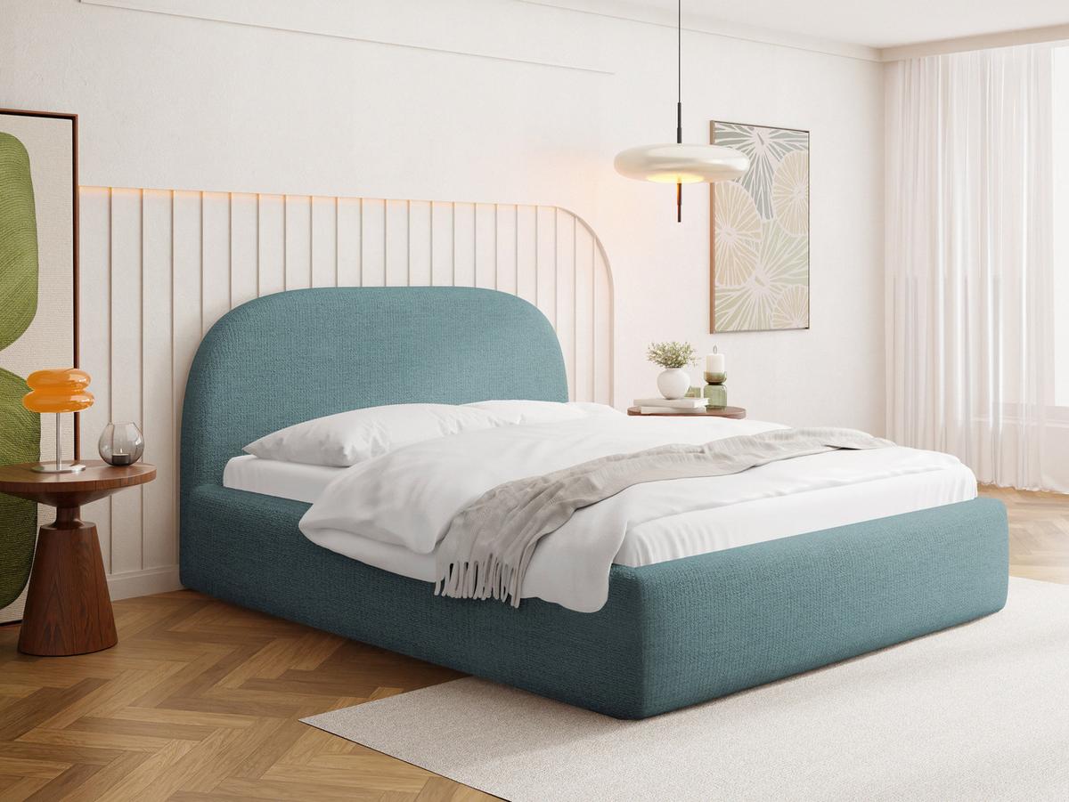 POLSTERBETT Puro mit Bettkasten & Metall-Lattenrost in Türkis Chenille 120x200 cm - Türkis/Birkefarben, Kunststoff/Textil (120/200cm) - WFL GROUP