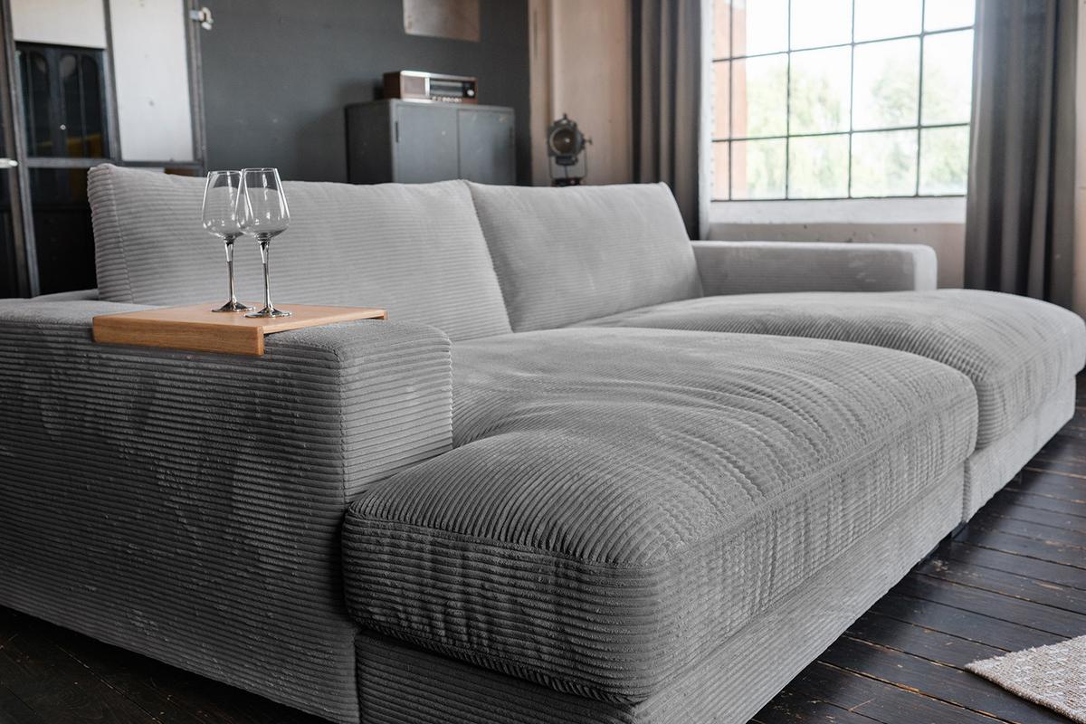 BIG SOFA-SET 7-TLG MADELINE Grau Cord - Schwarz/Grau, Kunststoff/Textil (290/85/170cm) - KAWOLA