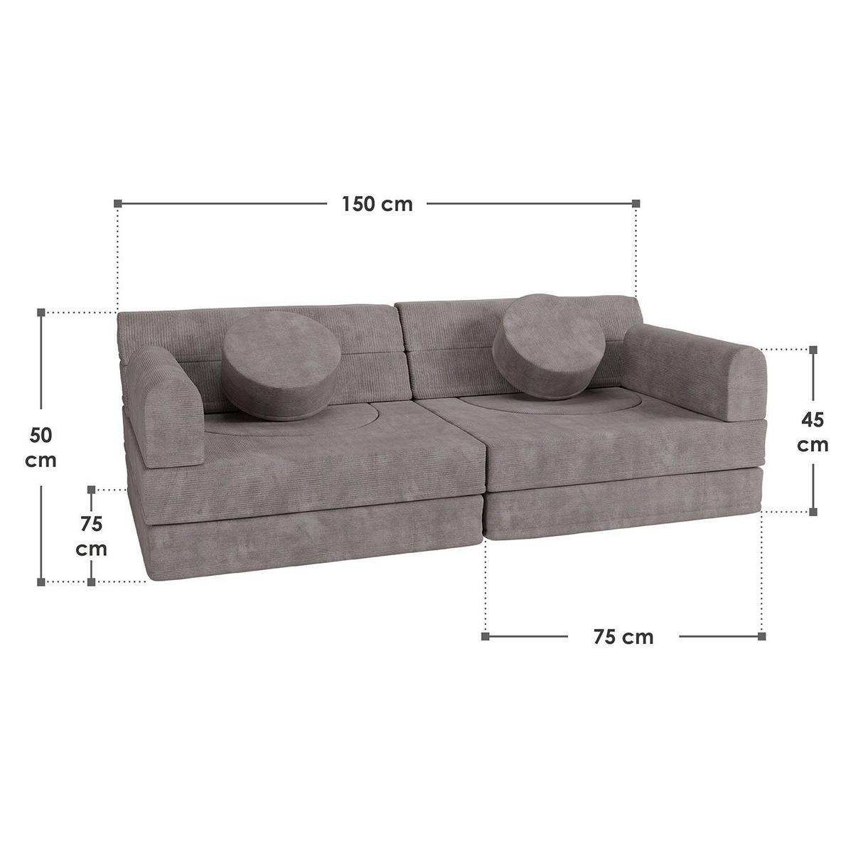 KINDERSOFA Kayo cord hellgrau - Hellgrau, Textil (150/50/75cm) - Juskys