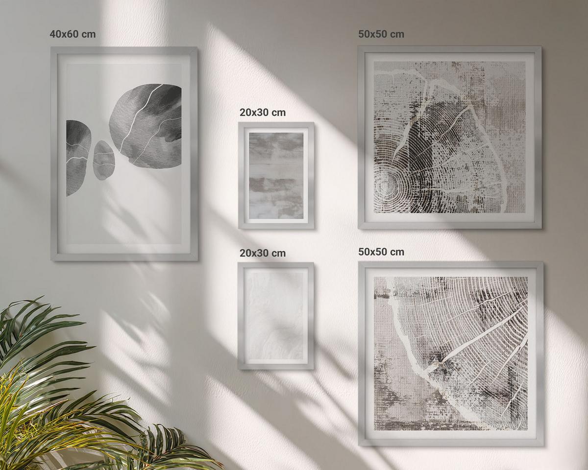 BILDER SET 5er Set - 50x50 cm & 20x30 cm & 40x60 cm Silberner Rahmen - Abstrakte moderne Formen - Silberfarben, Kunststoff (40/60cm) - TULUP