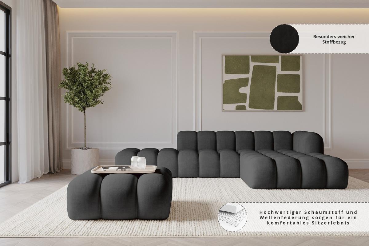POUF OLEA-PUF 91x87x44 cm Schwarz Velours Modular Sitzhocker - Schwarz/Graphitfarben, Holzwerkstoff/Kunststoff (91/44/87cm) - ALTDECOR