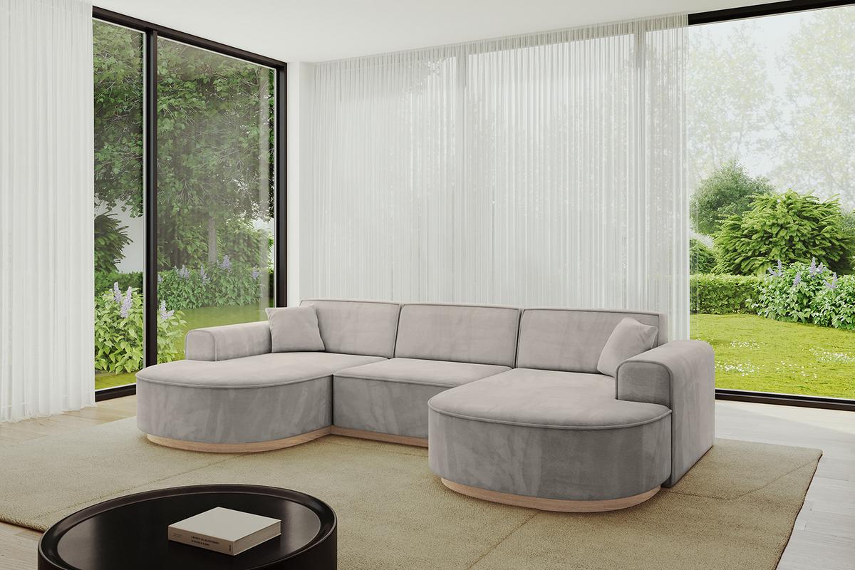 WOHNLANDSCHAFT MARI-U1-v1 - 303x171x83 cm Hellbraun Velours - Hellbraun, Holzwerkstoff/Textil (303/83/171cm) - ALTDECOR