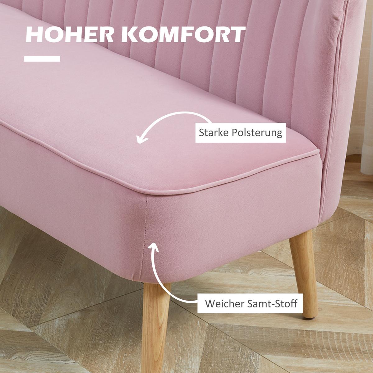 SOFA 2-Sitzer mit verstellbaren Fußpolster Pink - Rosa/Naturfarben, Holz/Textil (56.5/77/117cm) - HOMCOM