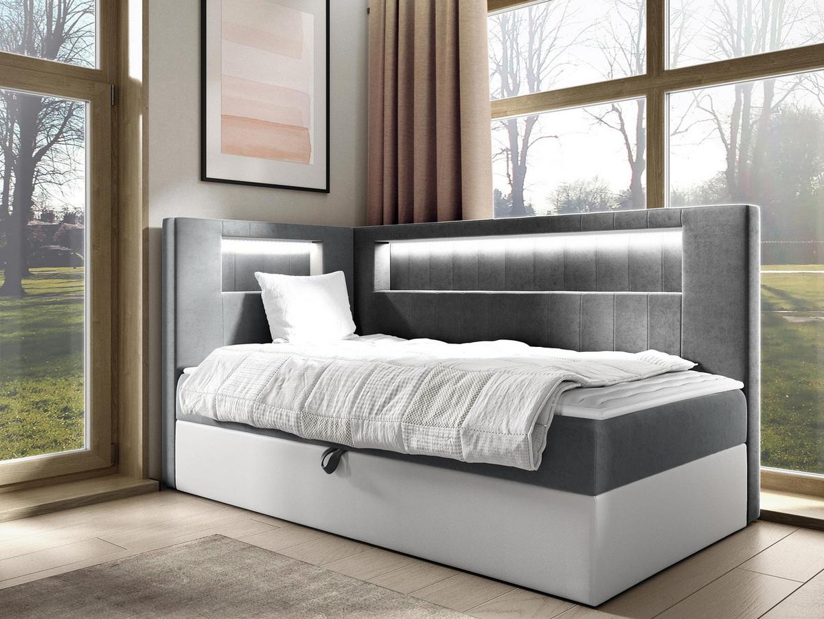 BOXBETT Gold Junior 3, Seite zum Öffnen des Bettkastens: Links - H3 - Weiß/Grau, Holz (100/200cm) - MIRJAN24