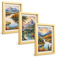 BILDER SET 3er Set - 20x30 cm Goldrahmen - Berglandschaften mit einem Fluss - Goldfarben, Kunststoff (20/30cm) - TULUP