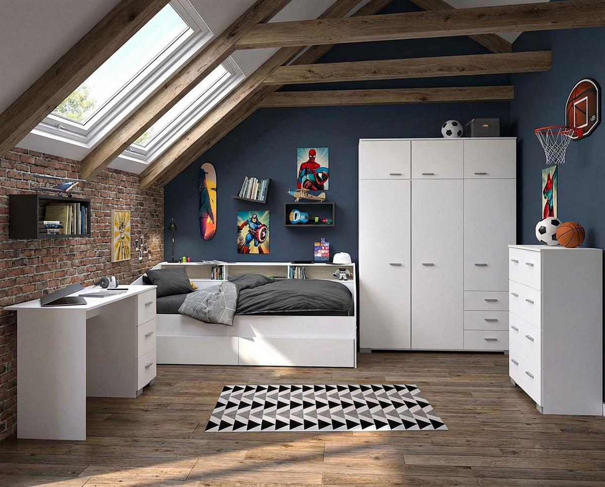 KINDERZIMMER SET Parisot Sleep 5-tlg. Holzdekor Weiß/Eiche - Eichefarben/Weiß, Kunststoff (100/1/200cm) - 58aufmkessel