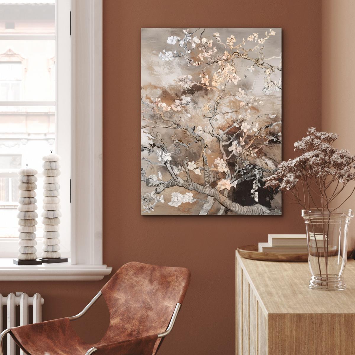 METALLBILD Mandelblüte - Kunst - Van Gogh - Beige - Abstrakt 60x80 cm - Braun, Metall (60/80cm) - MuchoWow