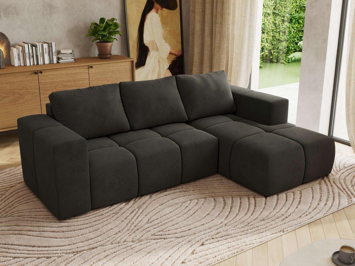 ECKSOFA MONIVA Dunkelgrau Velvet - Rechts - Dunkelgrau/Schwarz, Kunststoff/Textil (266/164cm) - MKS