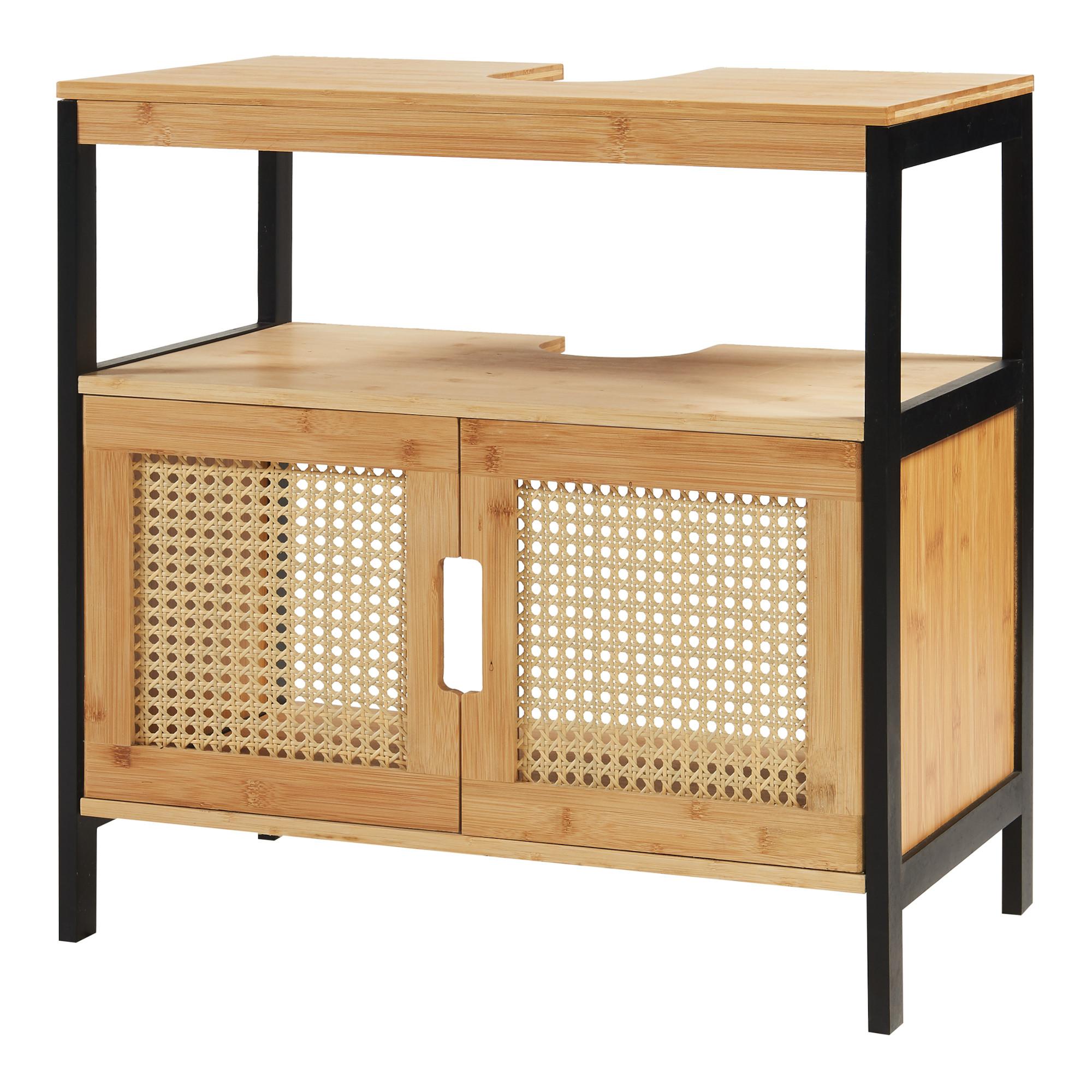 BADUNTERSCHRANK Tervola - Schwarz/Naturfarben, Holzwerkstoff (60/60/35cm) - [en.casa]
