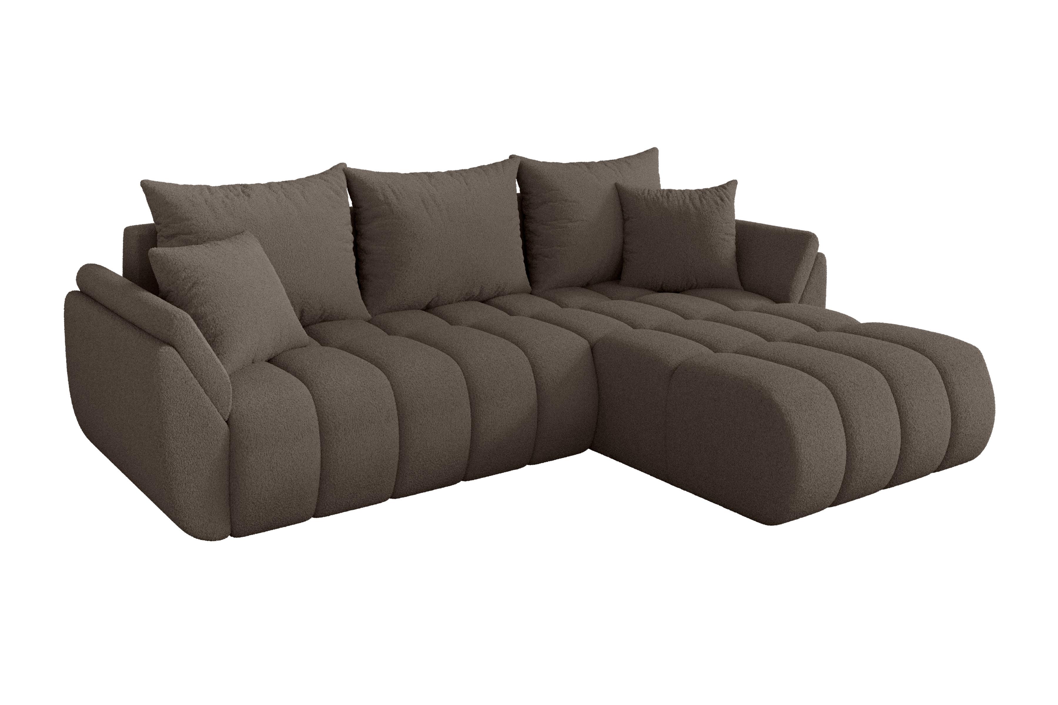 ECKSOFA mit Schlaffunktion Ottomane Rechts TOKO-L-v1 277x194x86 Braun Bouclé - Schwarz/Braun, Holzwerkstoff/Kunststoff (277/194cm) - ALTDECOR