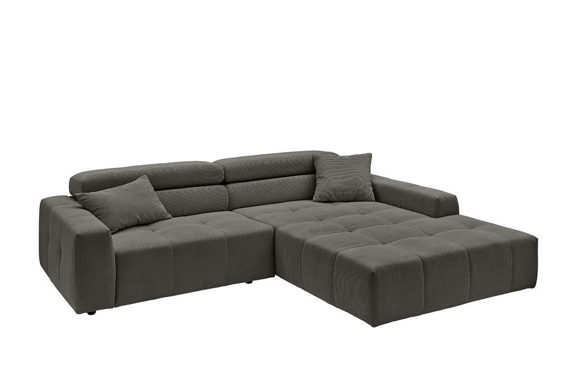 ECKSOFA RENO Anthrazit Cord - Anthrazit/Schwarz, Kunststoff/Textil (258/217cm) - KAWOLA