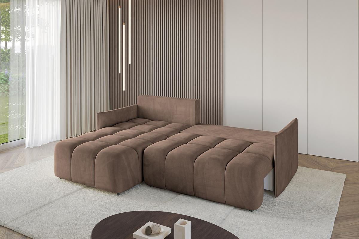 ECKSOFA Ottomane links LONLI-L 251x189x68 Braun Velours - Braun, Holzwerkstoff/Kunststoff (251/189cm) - ALTDECOR
