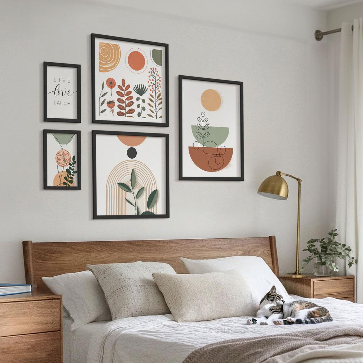 BILDER SET 5er Set - 50x50 cm & 20x30 cm & 40x60 cm Schwarzer Rahmen - Abstrakte Berglandschaften - Schwarz, Kunststoff (40/60cm) - TULUP