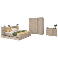 SCHLAFZIMMER-SET 3-teilig Eiche japanisch, Komplettset mit Bett 180 x 200 cm - Eichefarben, Holzwerkstoff/Metall (236/203/217cm) - Parisot Meuble