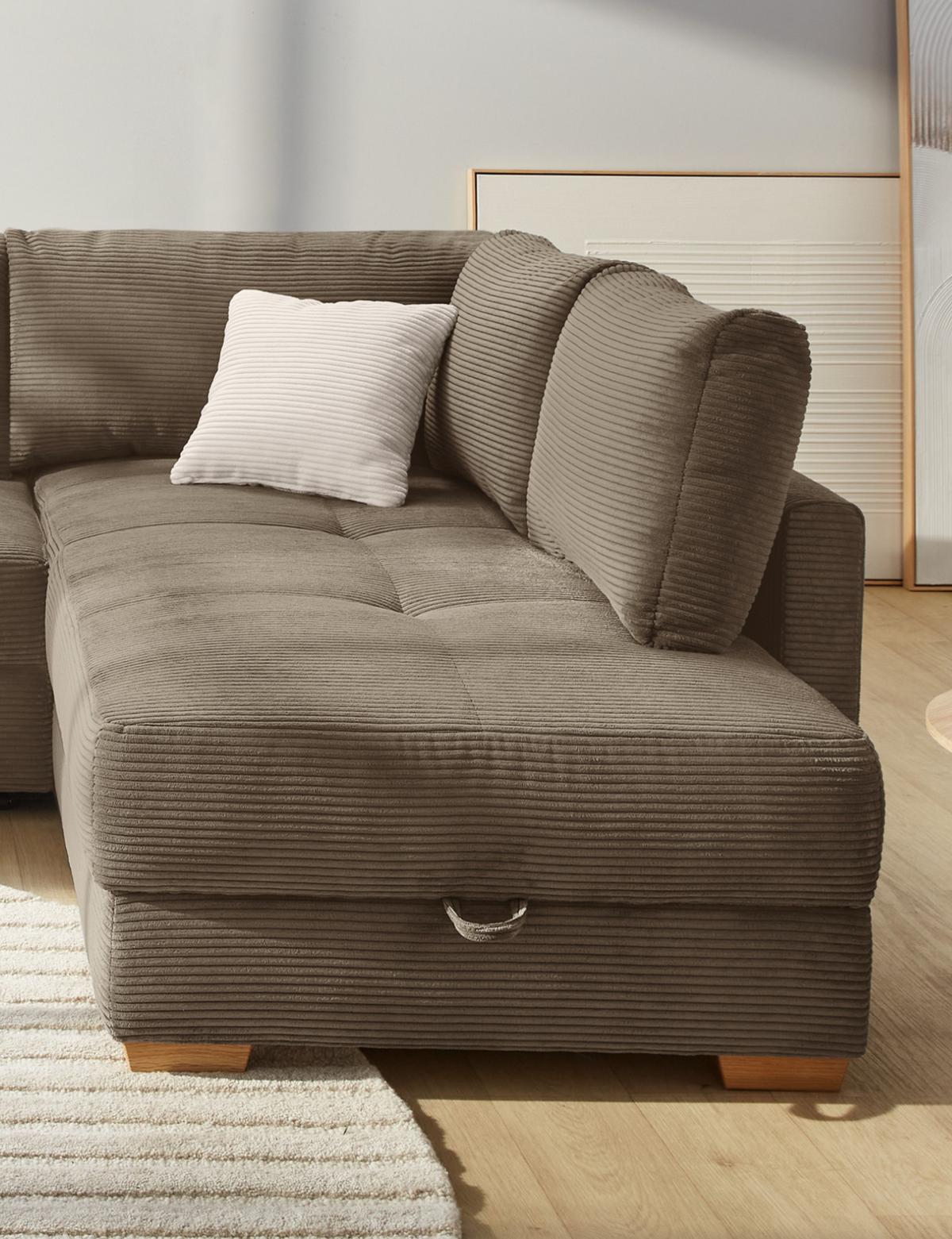 ECKSOFA-DAUERSCHLÄFER Boxspring Federkern Topper Bettkasten, seitenverkehrt montierbar B257/T206/H85 cm, Braun Taupe / 15210 - Braun, Holzwerkstoff (257/206cm) - luma-home