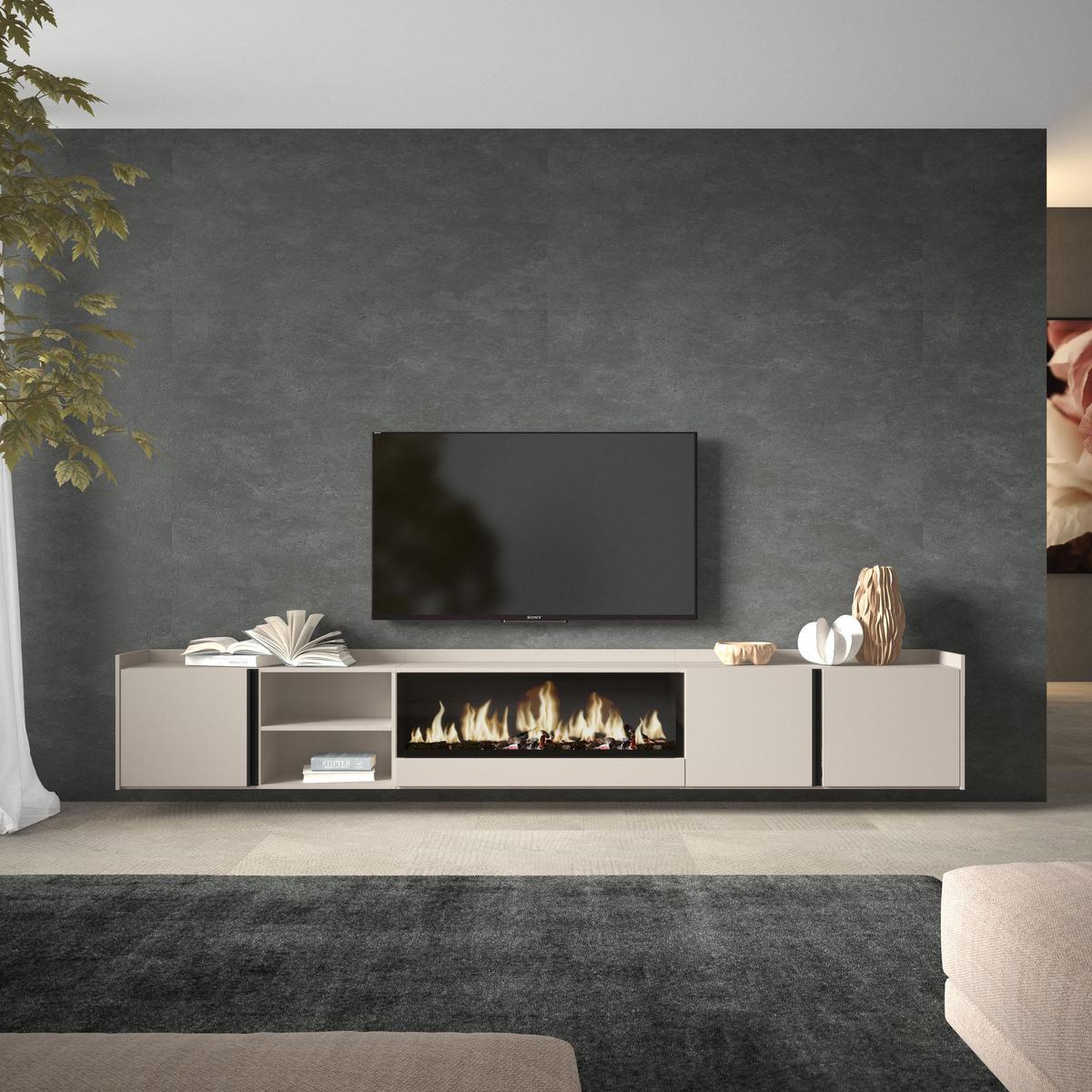 LOWBOARD, Beige, 315/35/50cm, Kamin mit Feuereffekt XXL - Beige, Holzwerkstoff (315/50/35cm) - Skraut Home