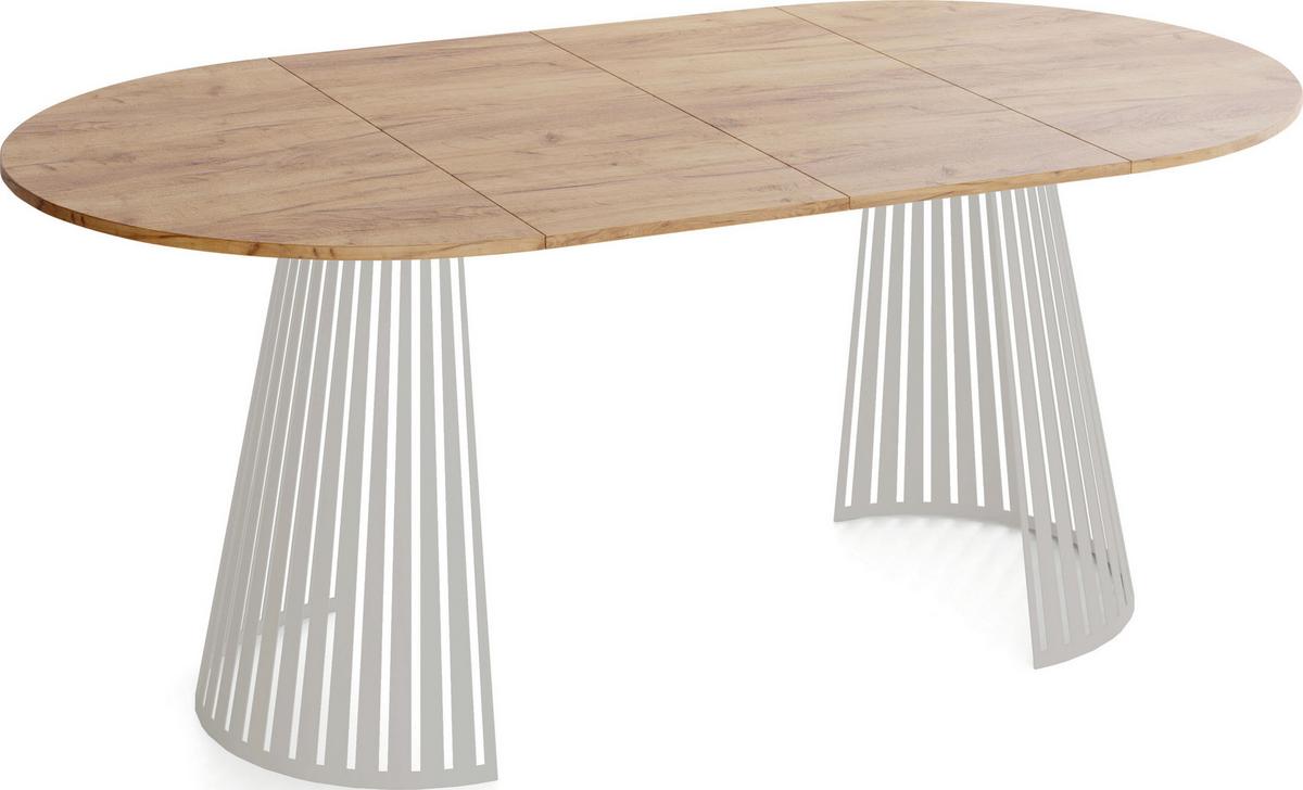 ESSTISCH Naro rund ausziehbar mit Lamellen-Metallgestell in Grau-Beige, Braun 120-200/120/76 cm - Kaschmir/Eiche Wotan, Holzwerkstoff/Metall (120/196/76cm) - WFL GROUP