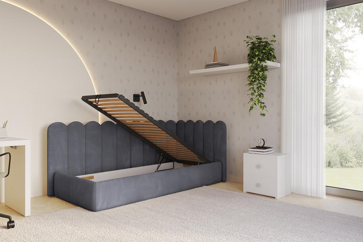 EINZELLBETT Jugendbett mit Bettkasten und Matratze H3/H4, Links - ARTY 100x200 Dunkelgrau - Dunkelgrau, Holzwerkstoff/Textil (100/200cm) - ALTDECOR
