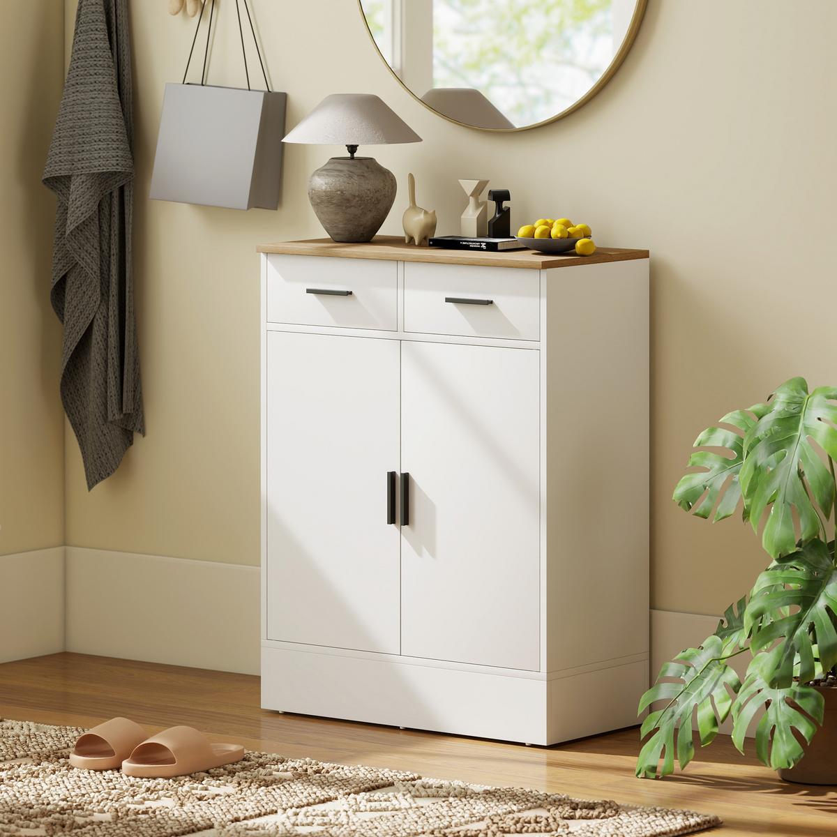 KOMMODE mit Stauraum, 2 Schubladen, verstellbar, Weiß - Multicolor/Schwarz, Holzwerkstoff (35/90.3/68.6cm) - HOMCOM