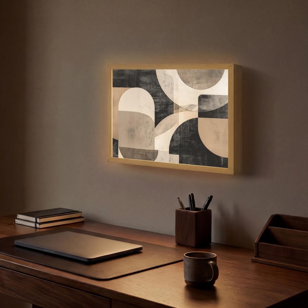 WANDLEUCHTE MIT AKKU Abstrakt - Formen - Modern - Beige 40x30 cm - Grau, Holzwerkstoff (40/30/8cm) - OnlyWow