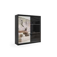KLEIDERSCHRANK mit Spiegel-Schiebetüren und Aluminium-Leisten - VIVI - 200 cm Schwarz - Schwarz, Holzwerkstoff (200/216/61cm) - ALTDECOR