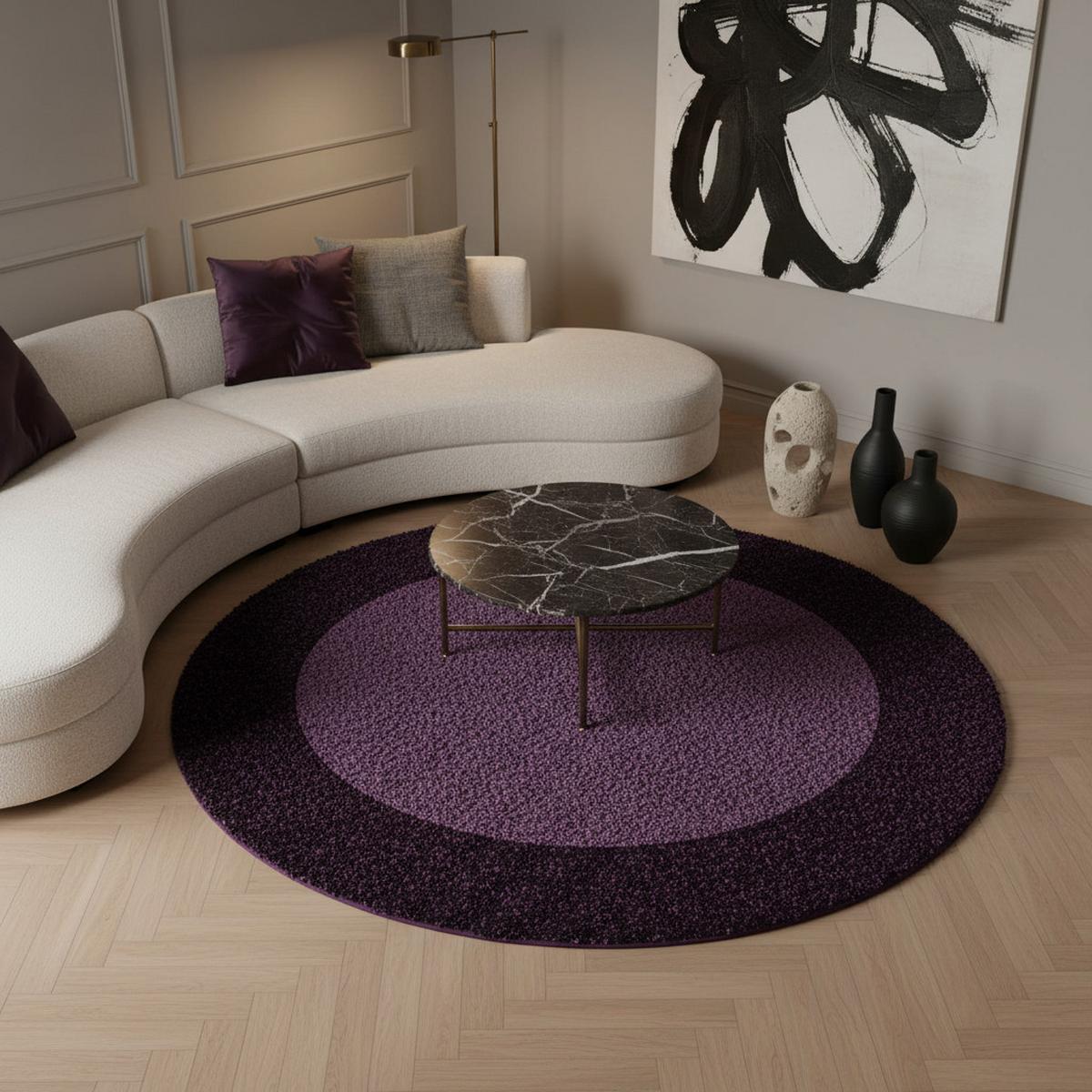 HOCHFLORTEPPICH RHEIN, mit Bordüre, Violett, Ø 200 cm - Lila, Textil (200/200cm) - KADIMA DESIGN
