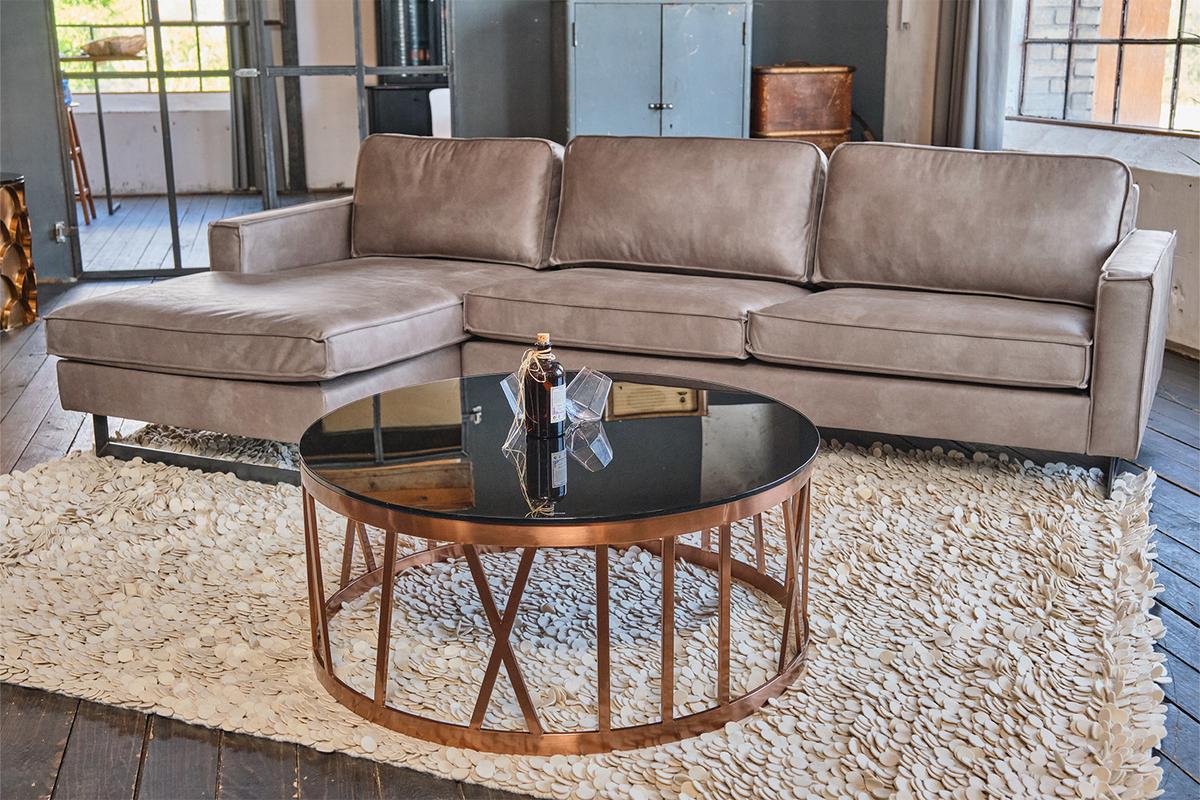ECKSOFA VILNIUS Anthrazit Lederfaserstoff - Anthrazit/Schwarz, Leder/Metall (286/170cm) - KAWOLA