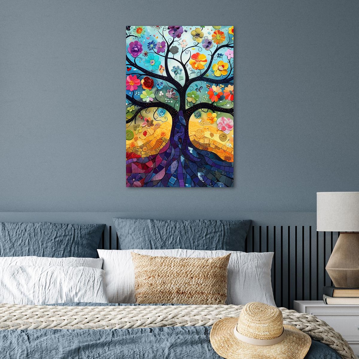 POSTER Kunst - Baum des Lebens - Blumen - Hippie Wanddeko 40x60 cm - Dunkelblau, Papier (40/60/0.1cm) - MuchoWow