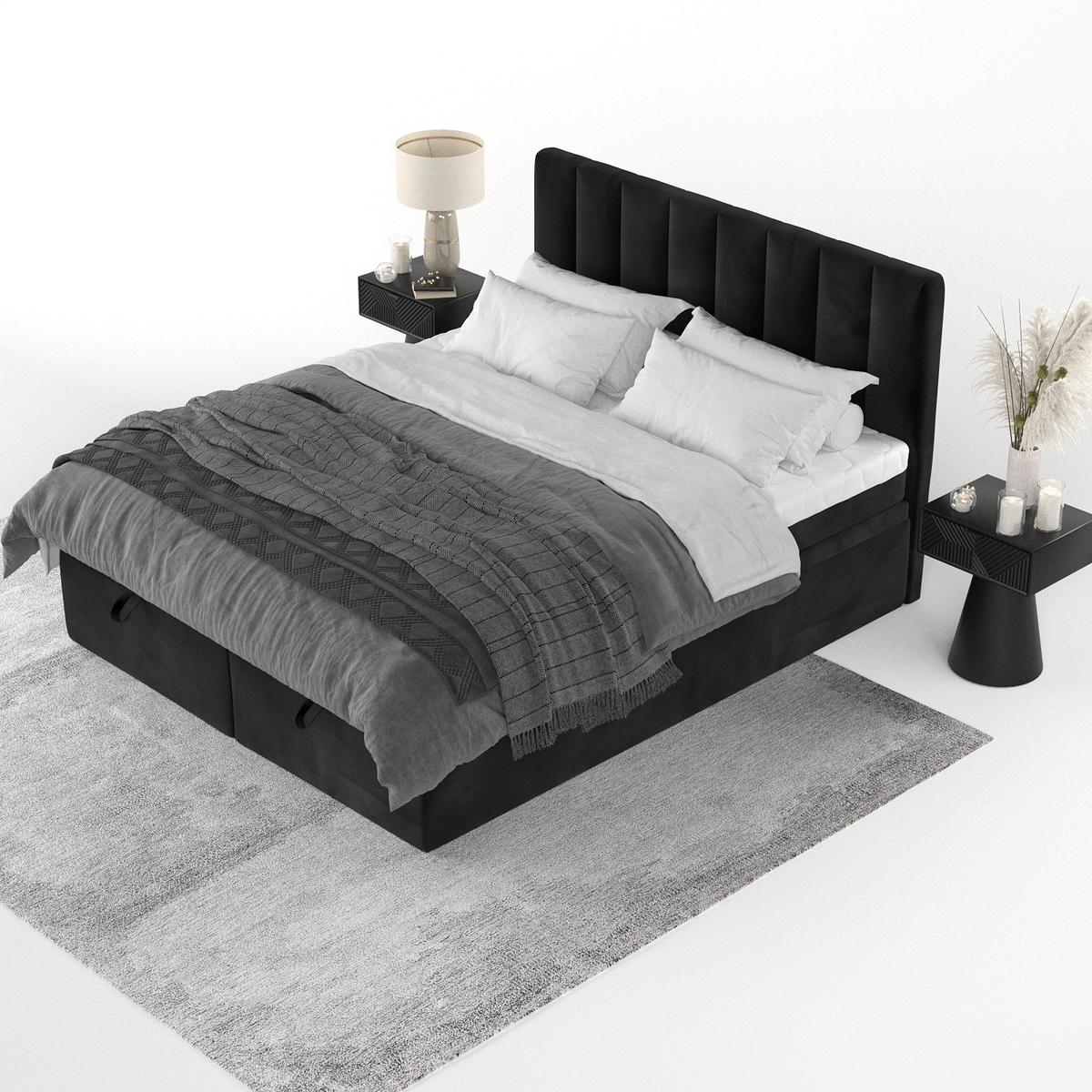 BOXBETT Lume 140/200 cm Schwarz im Kronos Stoff - Schwarz, Holz/Holzwerkstoff (140/200cm) - AltaBeds