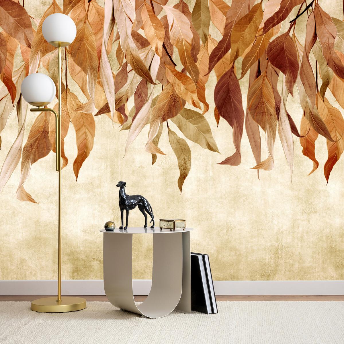 FOTOTAPETE Blätter Pflanzen Natur für Wohnzimmer 250x175 - Beige/Rot, Papier (250/175cm) - Muralo