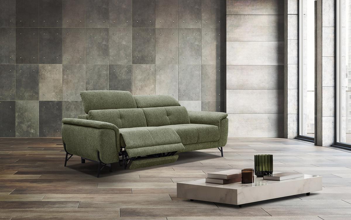 SOFA AVENA 3-Sitzer mit 1 Relaxfunktion, olivgrün - Olivgrün, Holzwerkstoff/Textil (204/80/108cm) - Wozimo