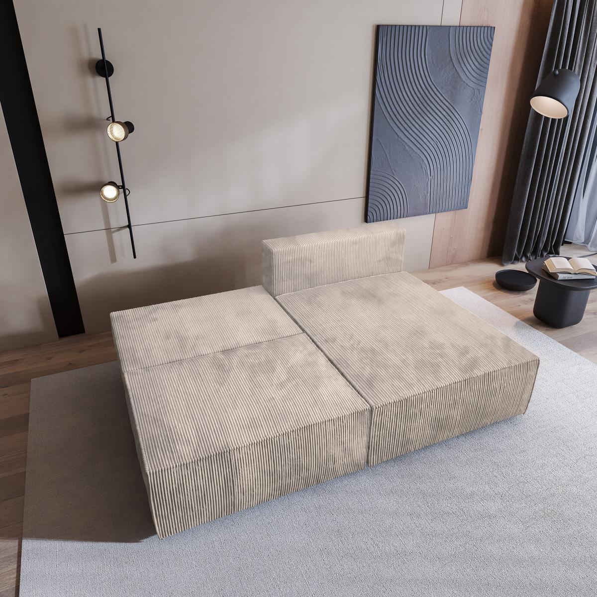 ECKSOFA FIORO P Creme Kordstoff mit Schlaffunktion - Creme/Grau, Holz/Kunststoff (204/148cm) - MASSENO