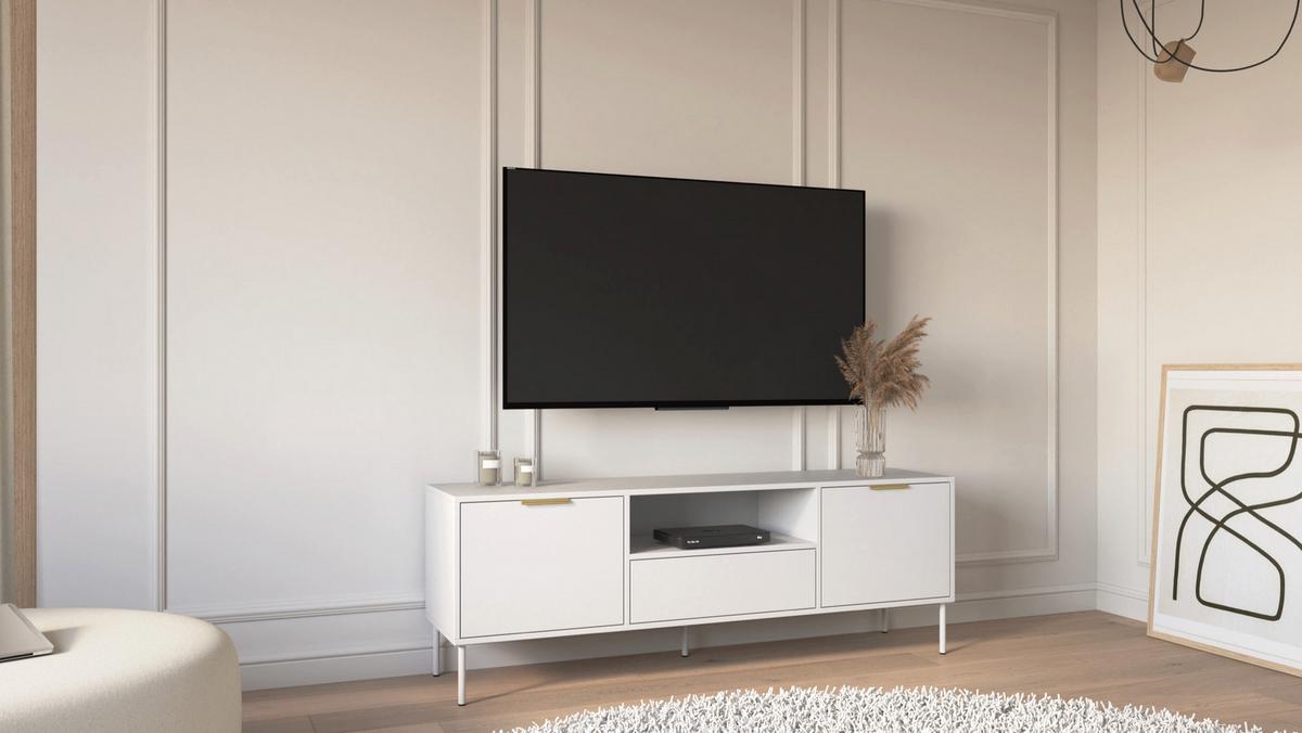 TV-LOWBOARD Vena 2-türig mit Schublade & Fach, Weiß, 160 cm - Goldfarben/Weiß, Holzwerkstoff/Kunststoff (160/57/40cm) - Selsey