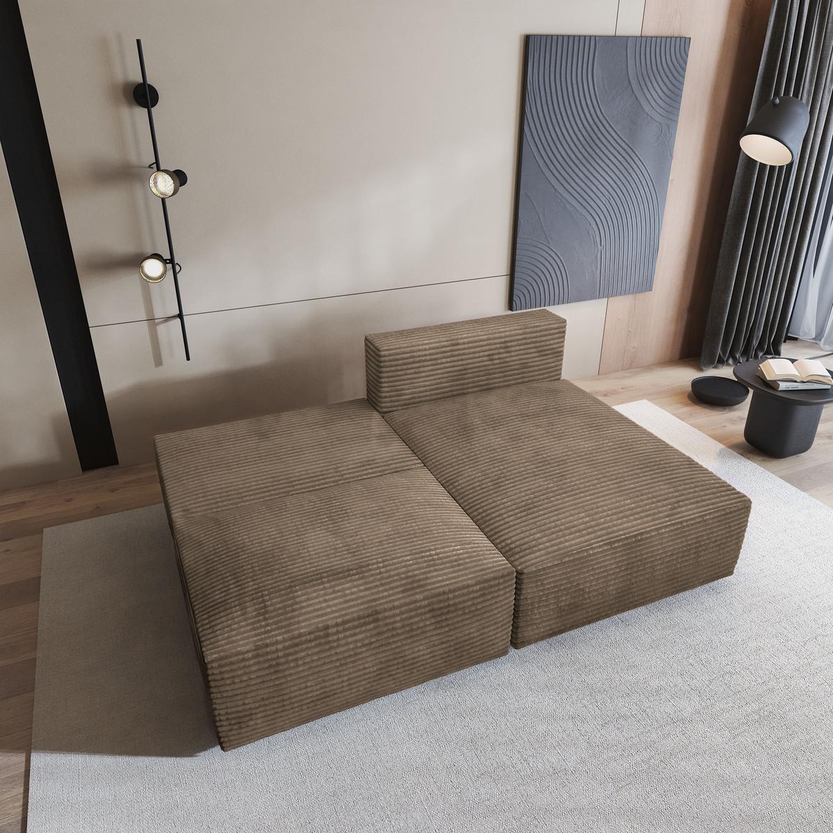 ECKSOFA FIORO Beige Kordstoff mit Schlaffunktion - Beige, Holz (204/148cm) - MASSENO