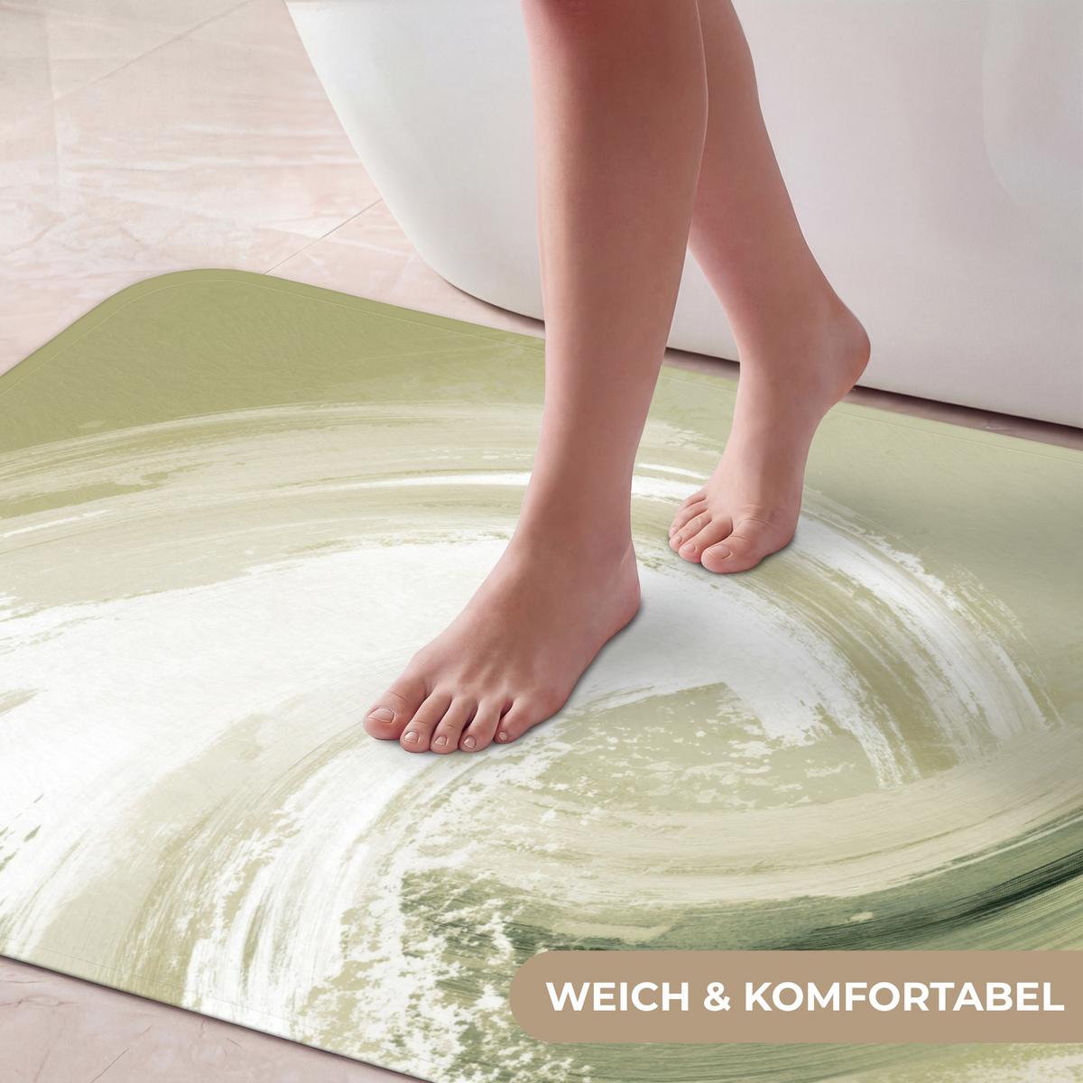 BADEMATTE Abstrakt - Pinselstriche - Wellen - Grün 120x60 cm - Mintgrün, Textil (120/60cm) - OnlyWow