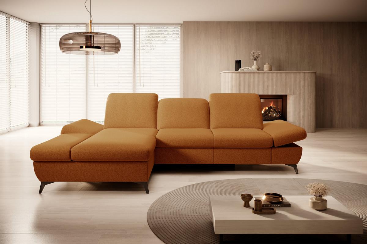 ECKSOFA FELICE L-S Orange Geflochtener Stoff mit Schlaffunktion - Orange, Holz (284/166cm) - MASSENO