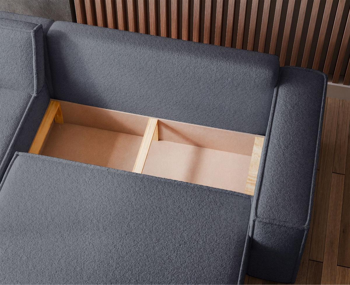 ECKSOFA Scarlo Dunkelgrau Bouclé-Bezug - Dunkelgrau/Schwarz, Kunststoff/Textil (244/145cm) - Selsey